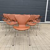 10x armchairs with arms, series 7 Butterfly Fritz Hansen by Arne Jacobsen in Cognac leather, in perfect condition.