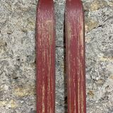 Old Pair of Vintage Blue & White Wooden Skis Mountain Chalet Decor - 218 cm