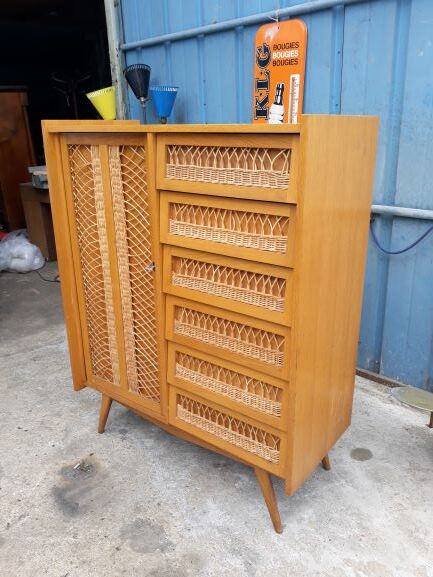Convenient wardrobe in vintage rattan
