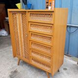 Armoire penderie commode en rotin vintage