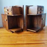 Pair of Art Deco 1930 walnut bedside tables