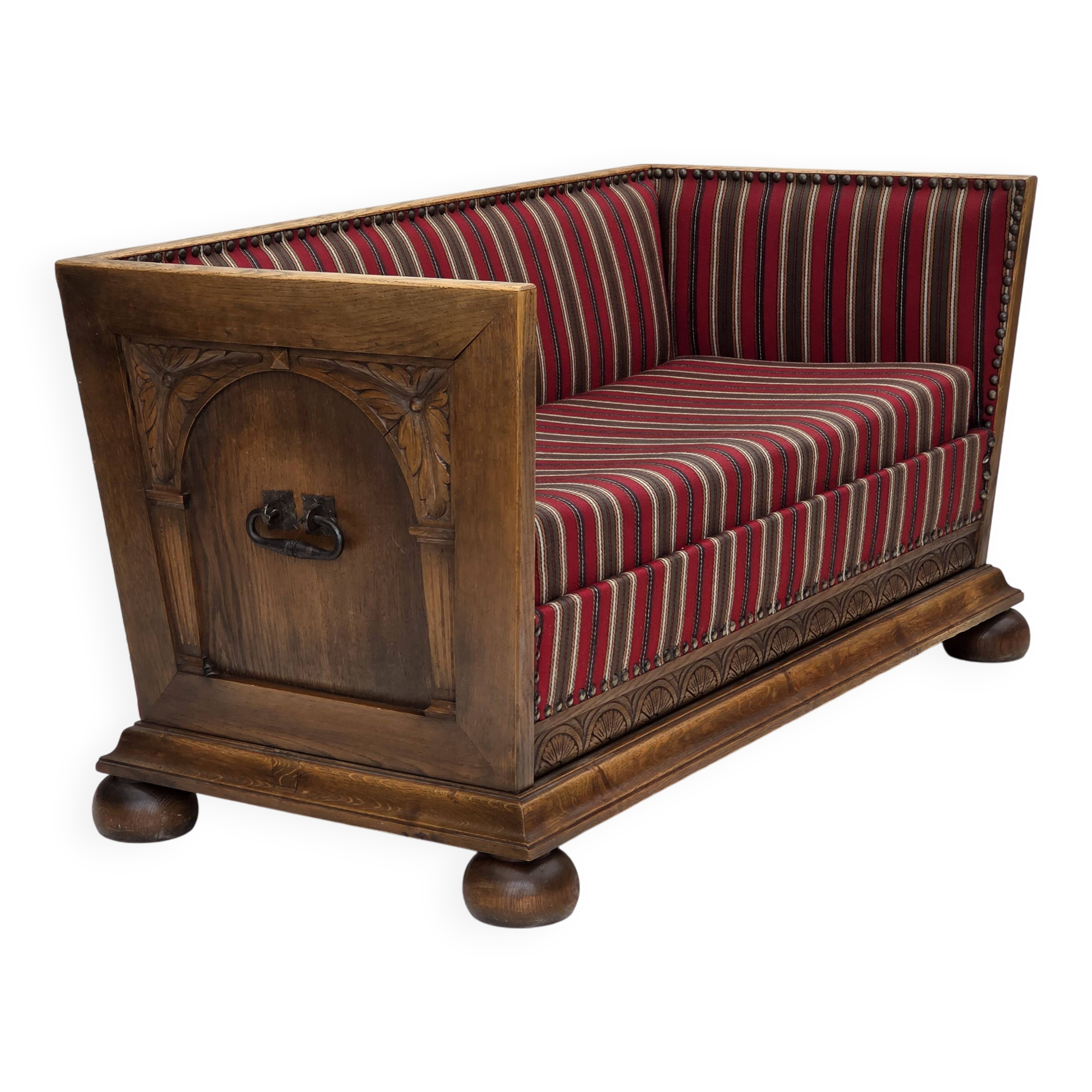 1960s, Danish 2-seater sofa, original condition, furniture wool, oak wood.