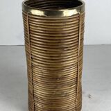 Pencil reed rattan and brass umbrella stand. or basket, Italy