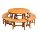 Round table in solid pine and its 4 curved benches – Vintage
