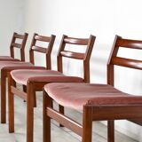 Set of 4 Midcentury Teak and Velvet Chairs by White and Newton