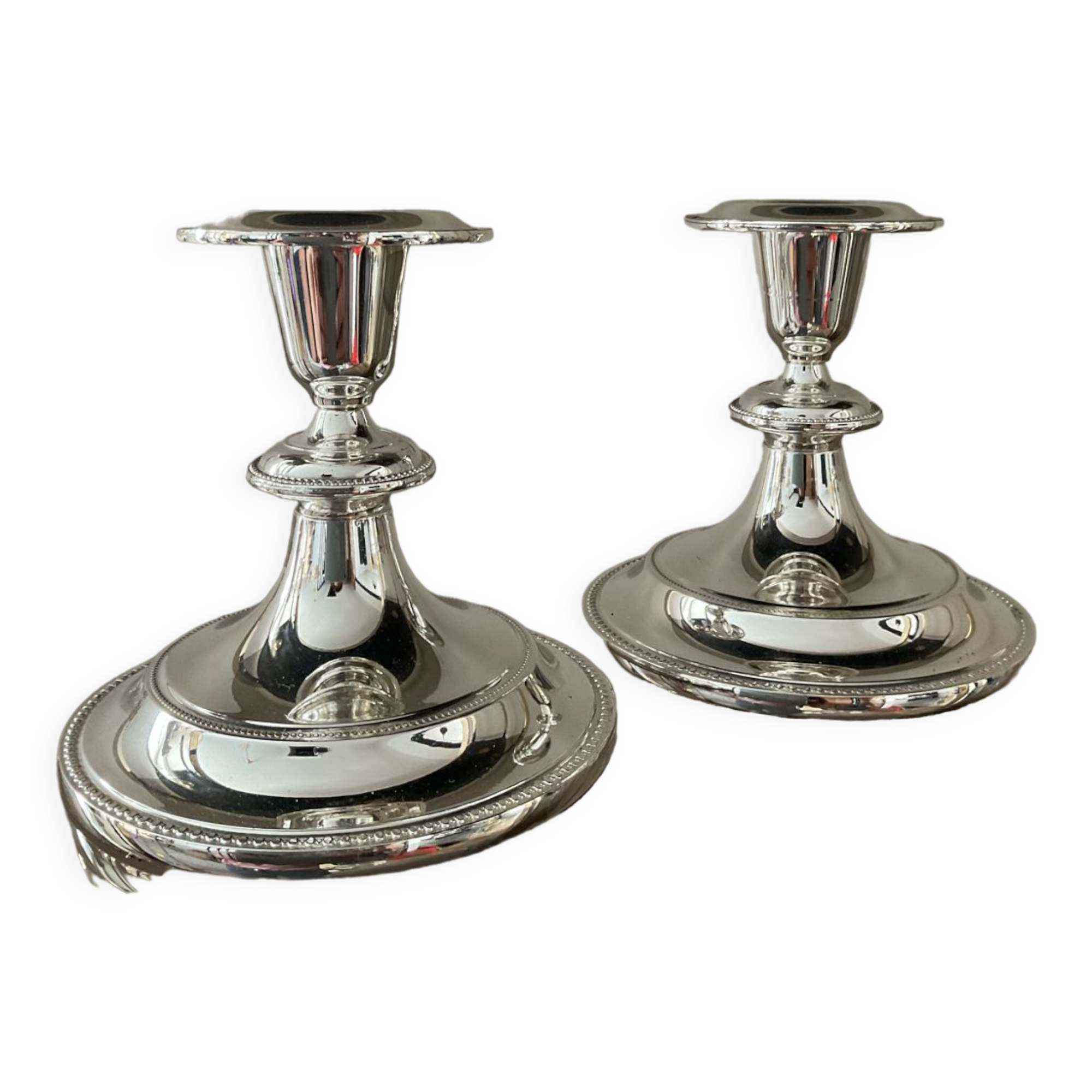 Pair of vintage silver metal candle holders