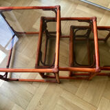 Trundle tables in honey-colored rattan
