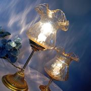 Duo desk lamps, vintage inspiration, bronze and ocher tulip glass