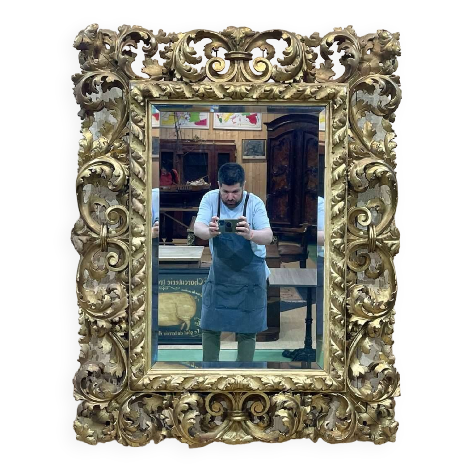 Miroir Italien 19ème en bois et plâtre doré