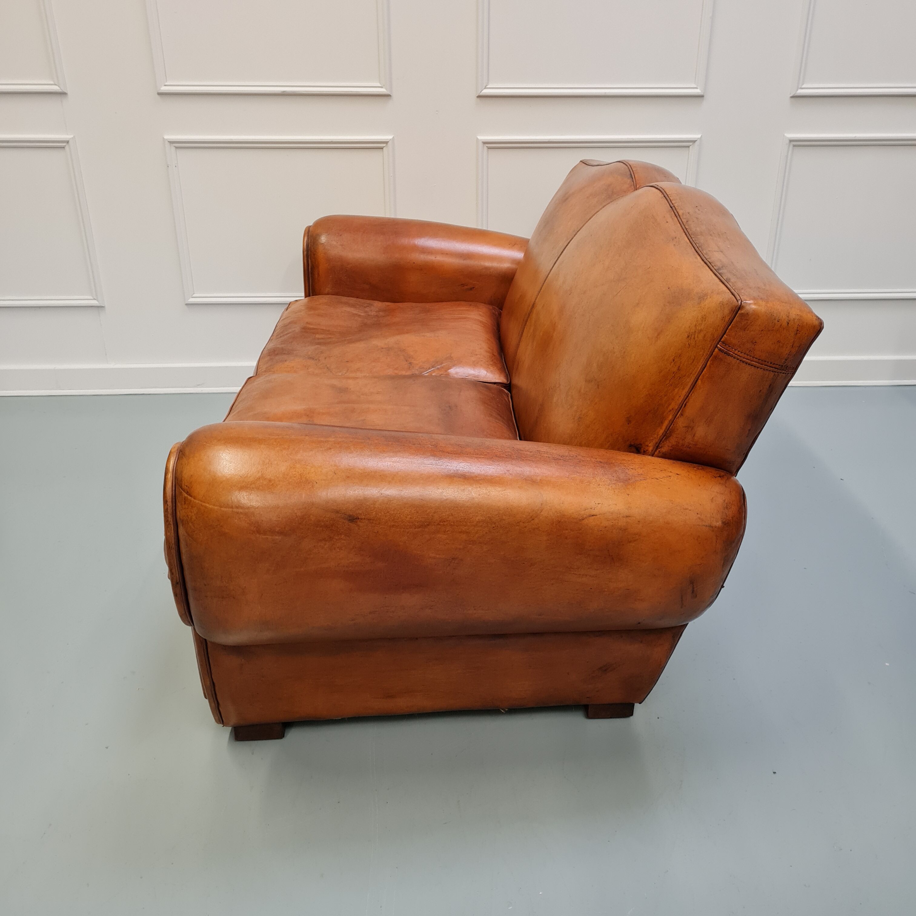 Vintage french leather sofa c1950