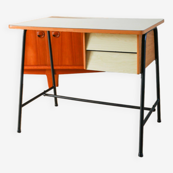 Bureau en formica, hêtre et métal noir, Design Moderniste, 1960