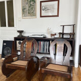 Pair of Art Deco armchairs in wood and cane.