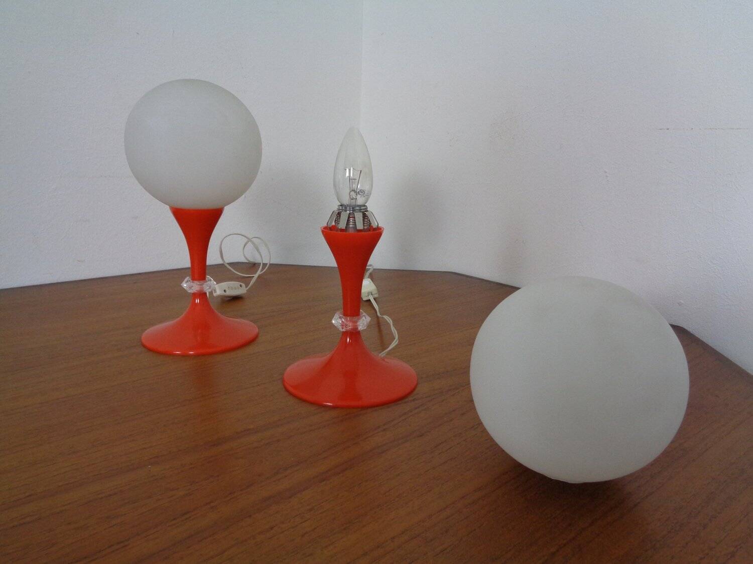 Glass and Plastic Tulip Bedside Lamps, 1970s, Set of 2