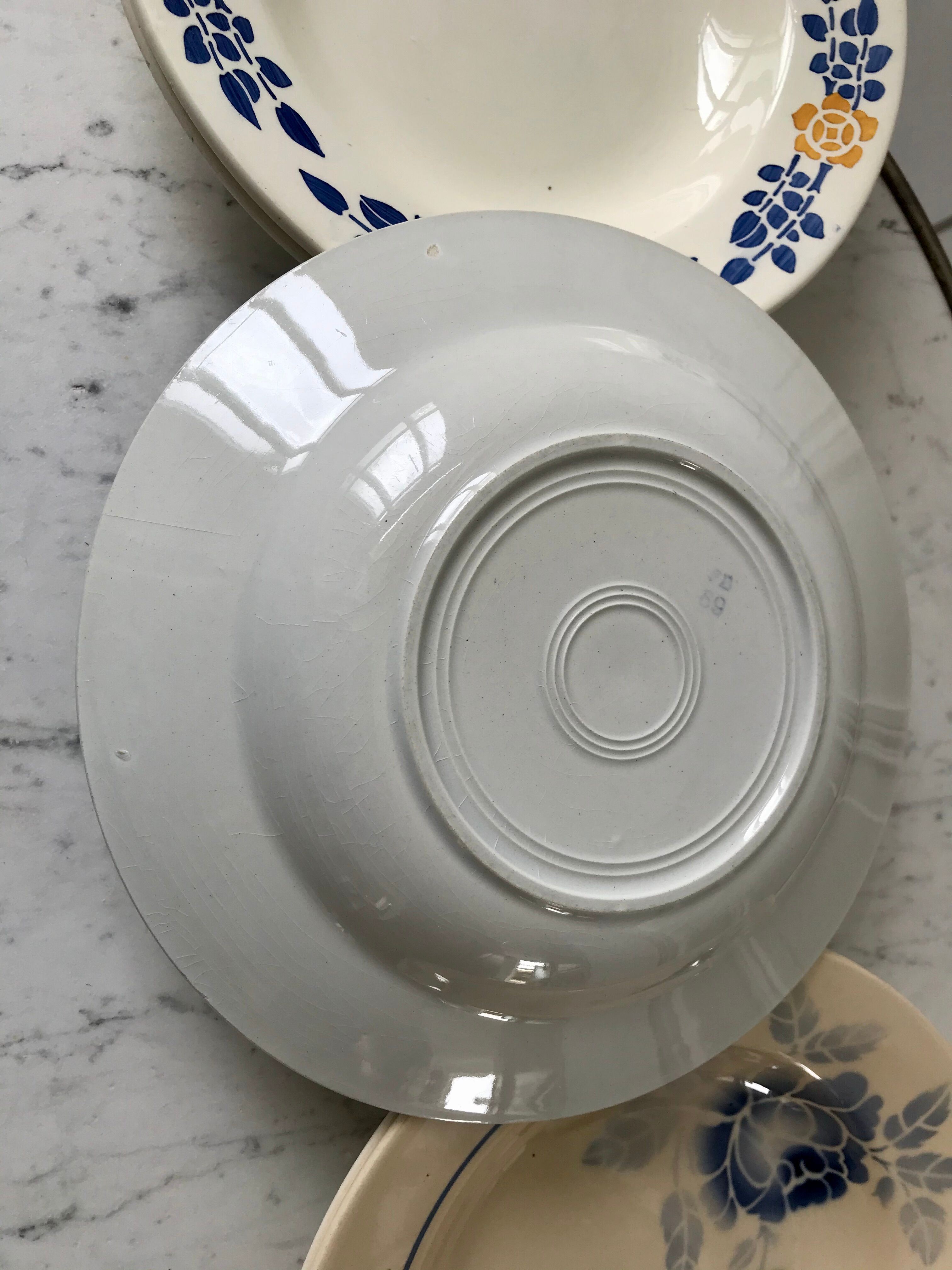 Lot de 6 assiettes creuses dépareillées digoin "artix", badonviller, nouvelles galeries années 40-50