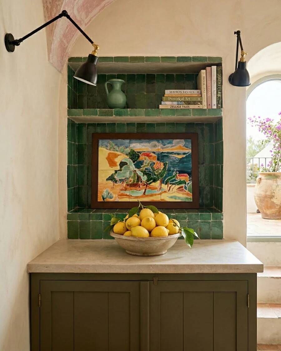 Mid-Century coloured enamelled ceramic tile art panel, Anduze