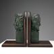 Vintage pair of bronze and wood bookends Verdi Chopin design 1960s-1970s
