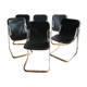 Set of 6 chairs in chrome metal and black leather - 1970