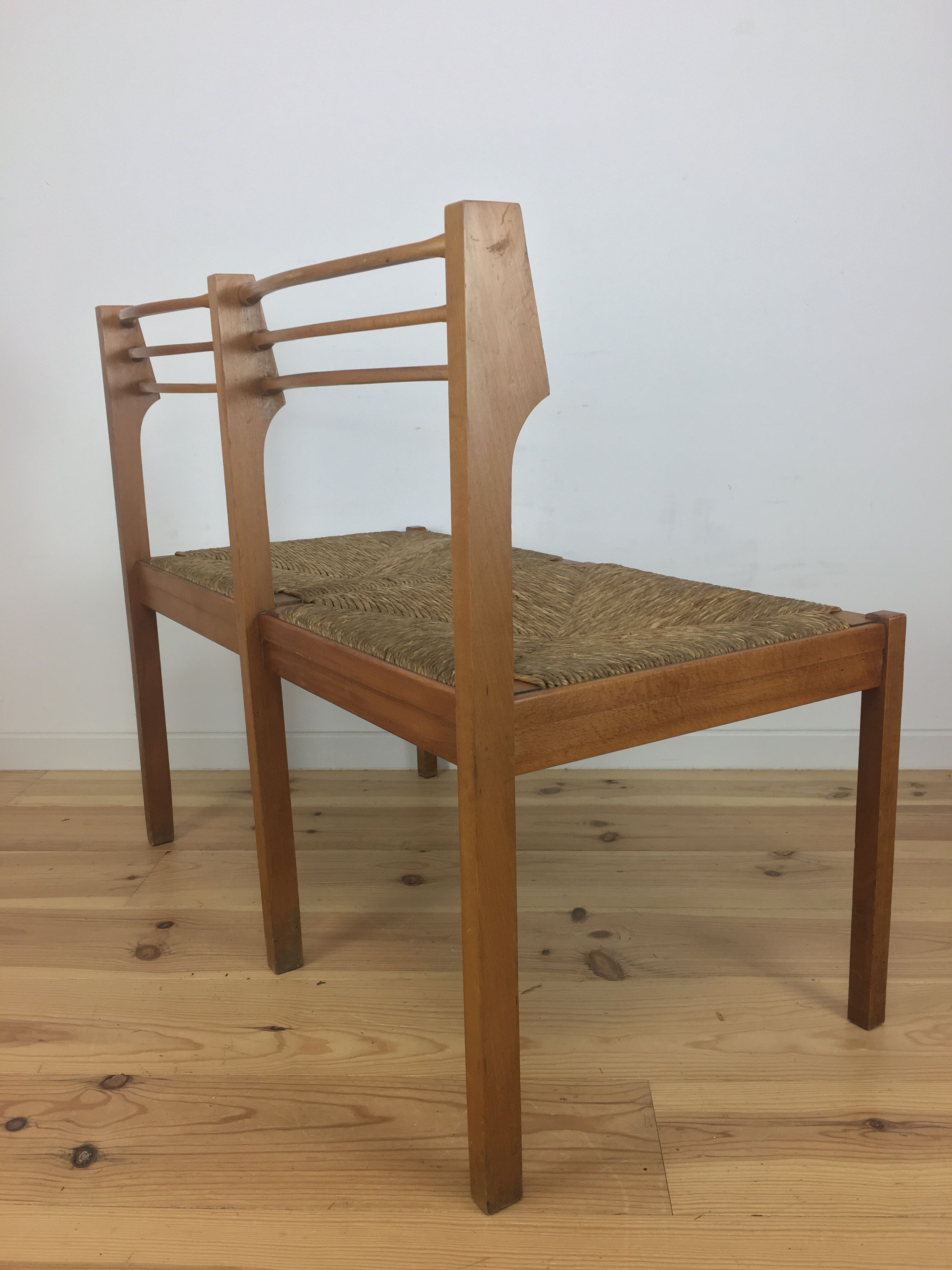 Wooden mulched modernist bench in 1950s