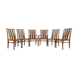 2001 set of walnut and leather dining chairs, set of 6