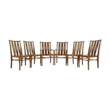 2001 set of walnut and leather dining chairs, set of 6