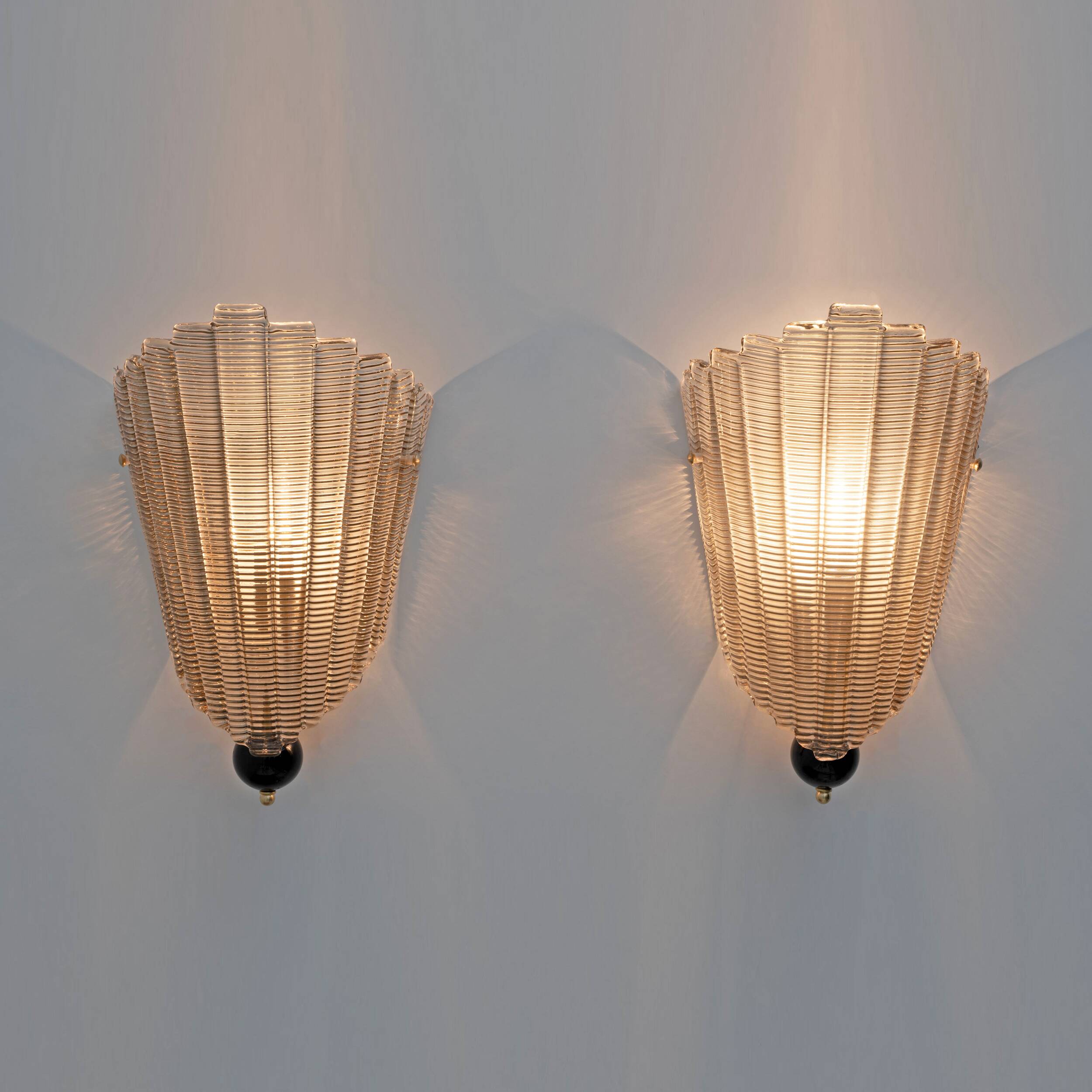 Pair of Modern Italian Murano Glass Textured Wall Sconces