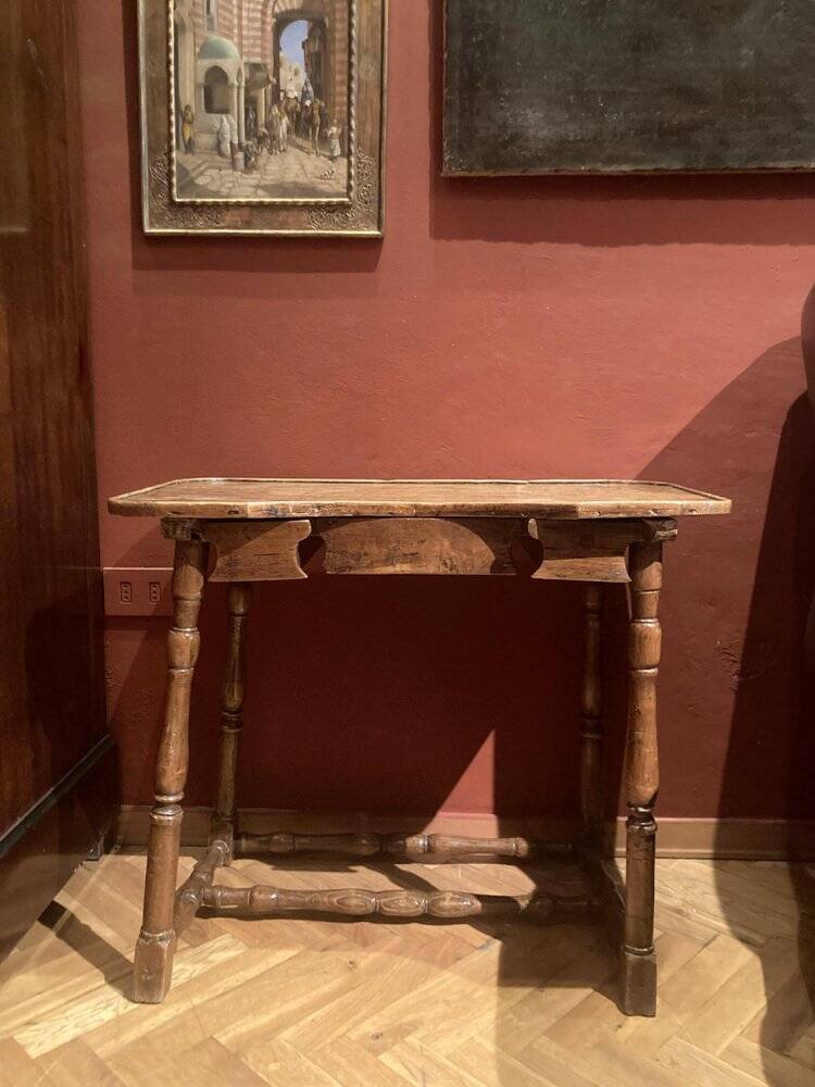 Antique 18th Century Italian Rustic Baroque Wooden Side Table with Turned Legs
