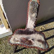 Brutalist tripod chair in wood and vintage leather