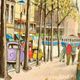 Vintage Large Modernist Original  Oil on Canvas" City Idyll" by - Vintage & Framed
