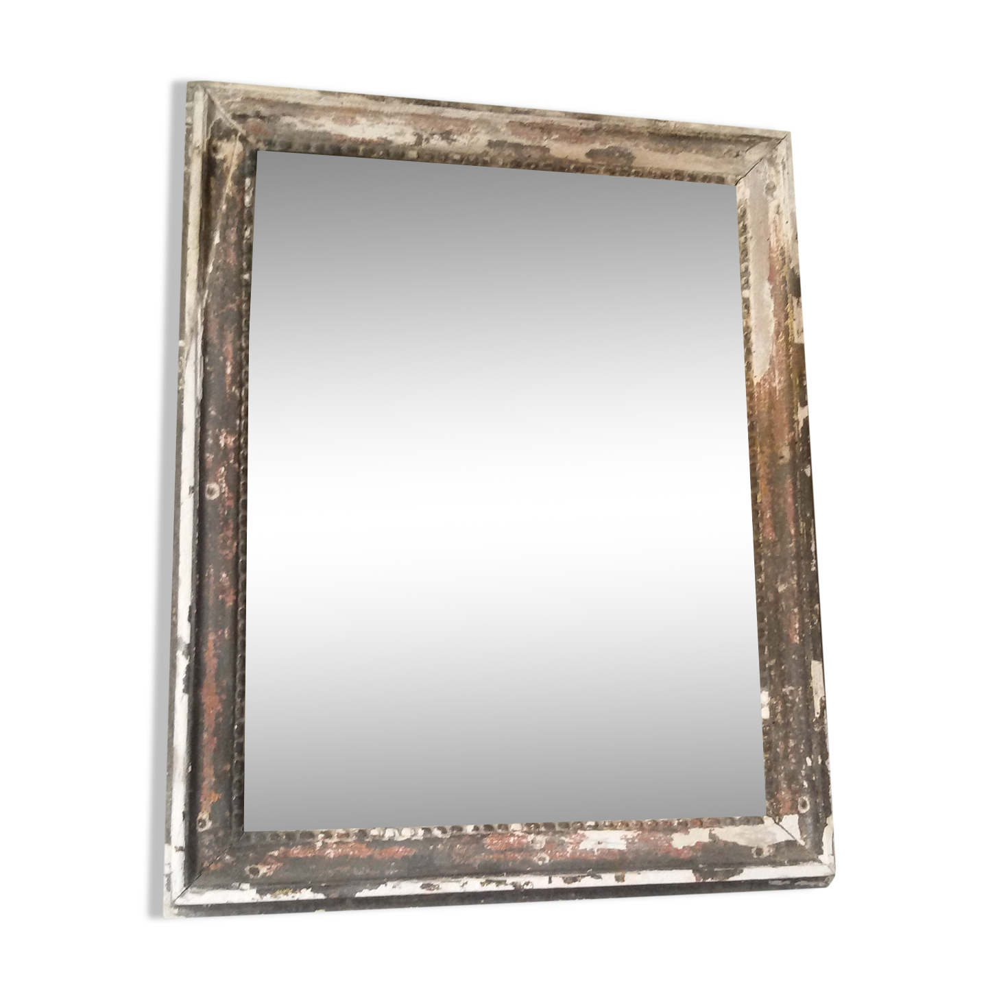 Beaded eighteenth weathered wooden mirror