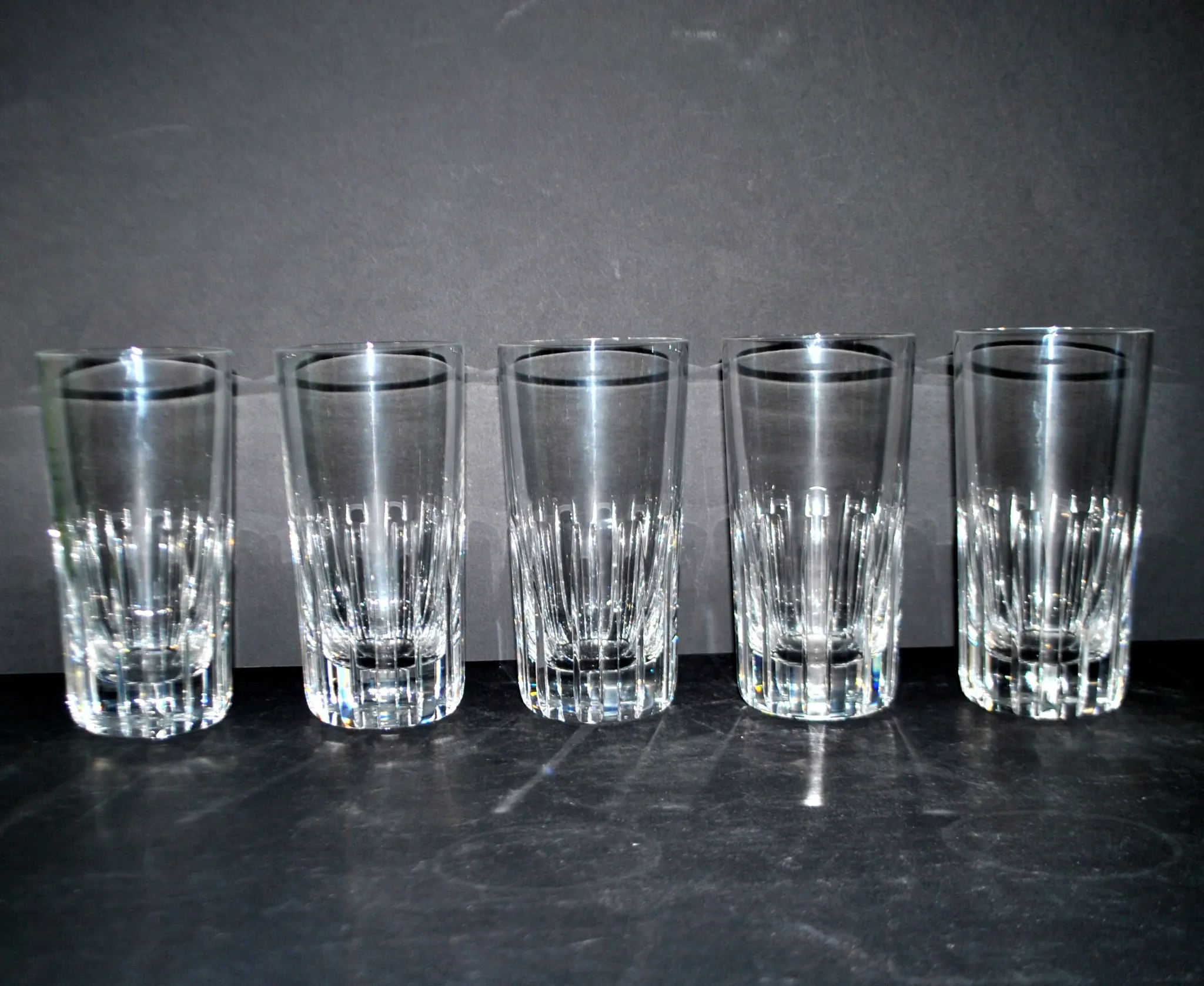 Baccarat lot of 5 Rotary glasses whisky long drink cut crystal signed