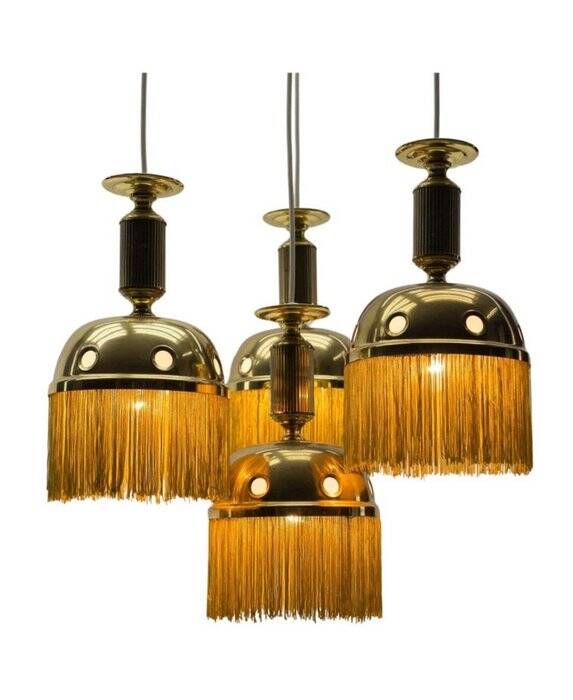 Lustre 3 feux en laiton doré par Sölken, années 1970
