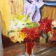 Scène d’intérieur bouquet de fleurs huile sur panneau