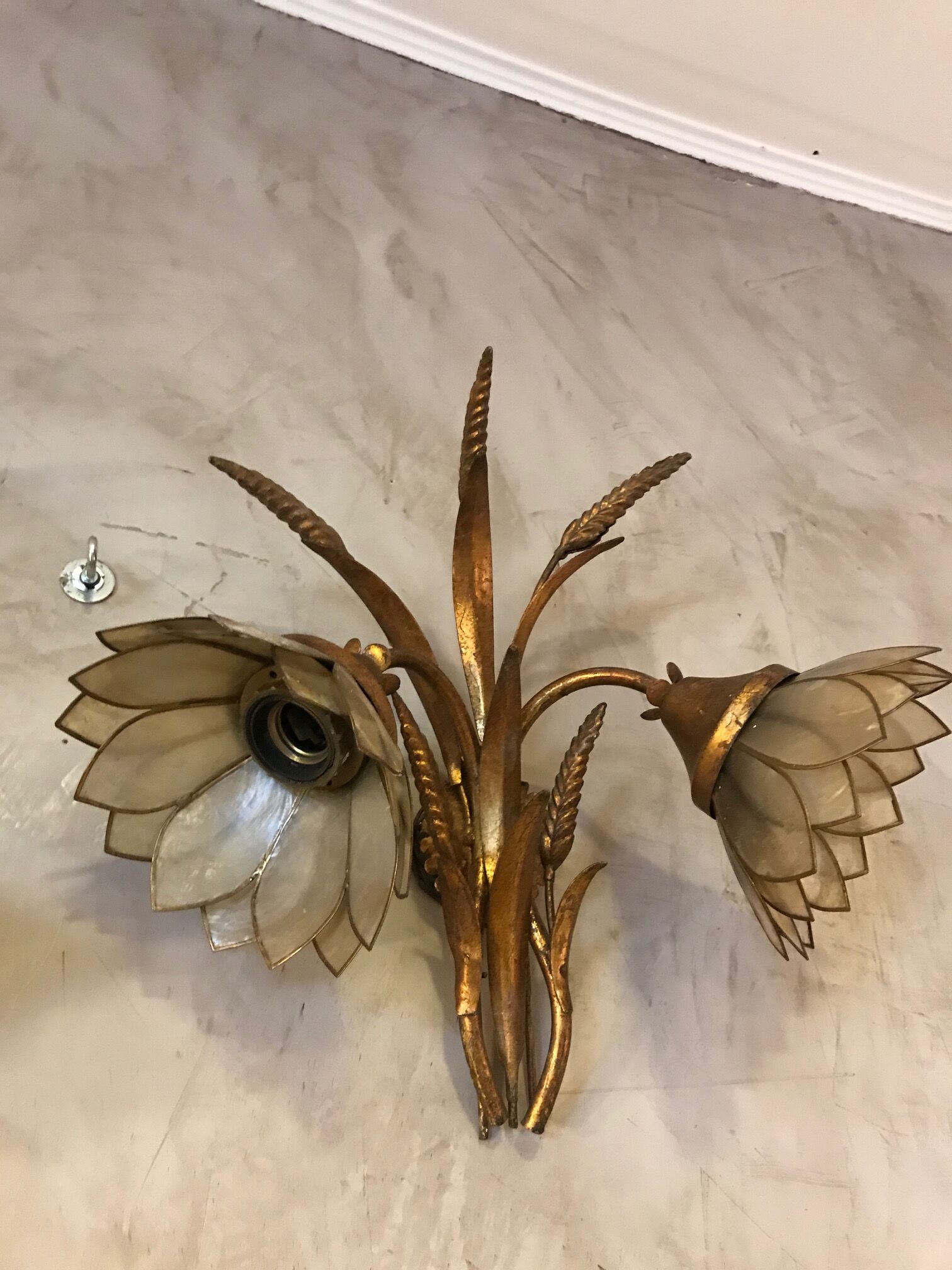 Brass and mother-of-pearl sconces