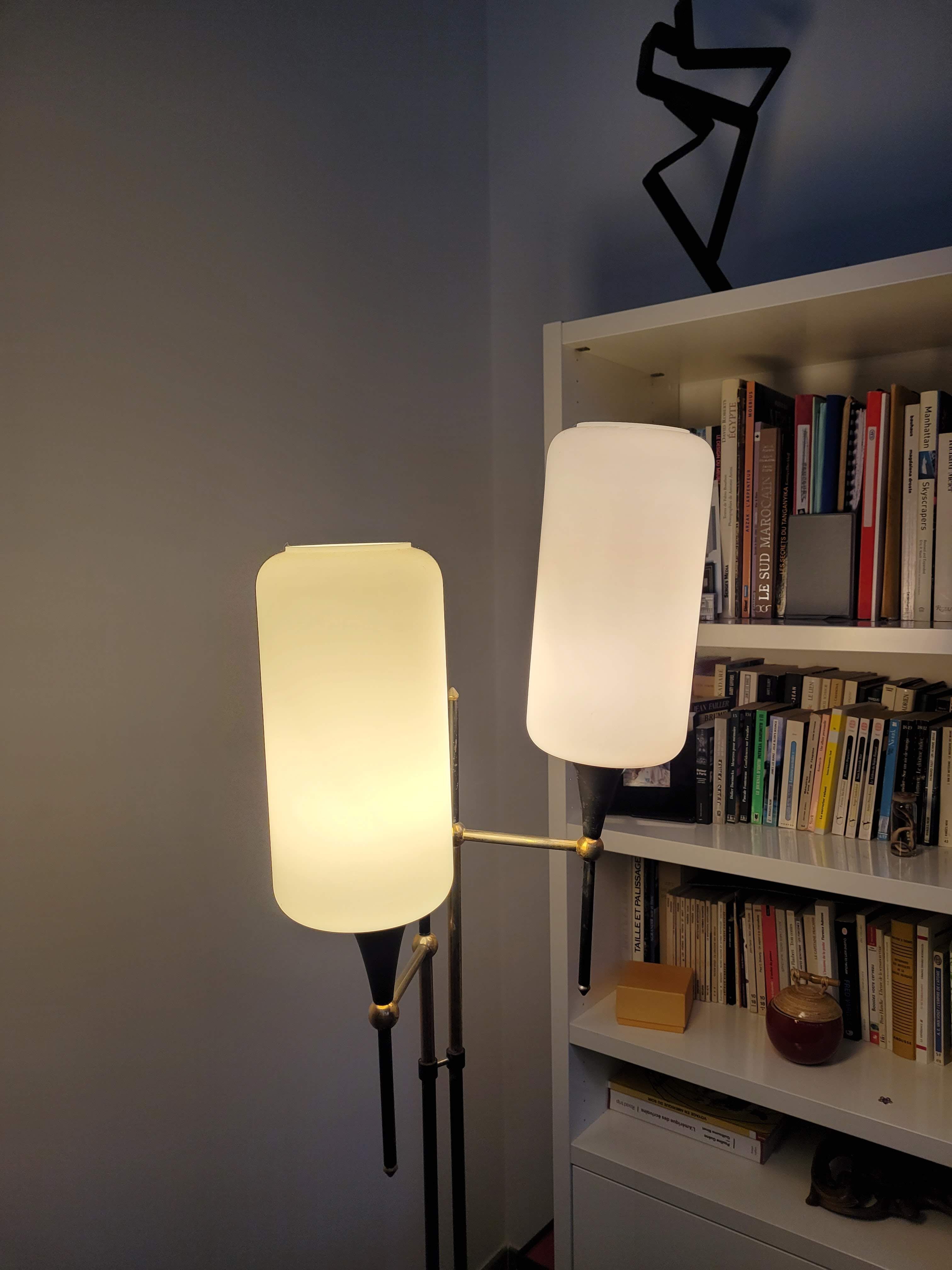 Floor lamp two glass globes and tablet