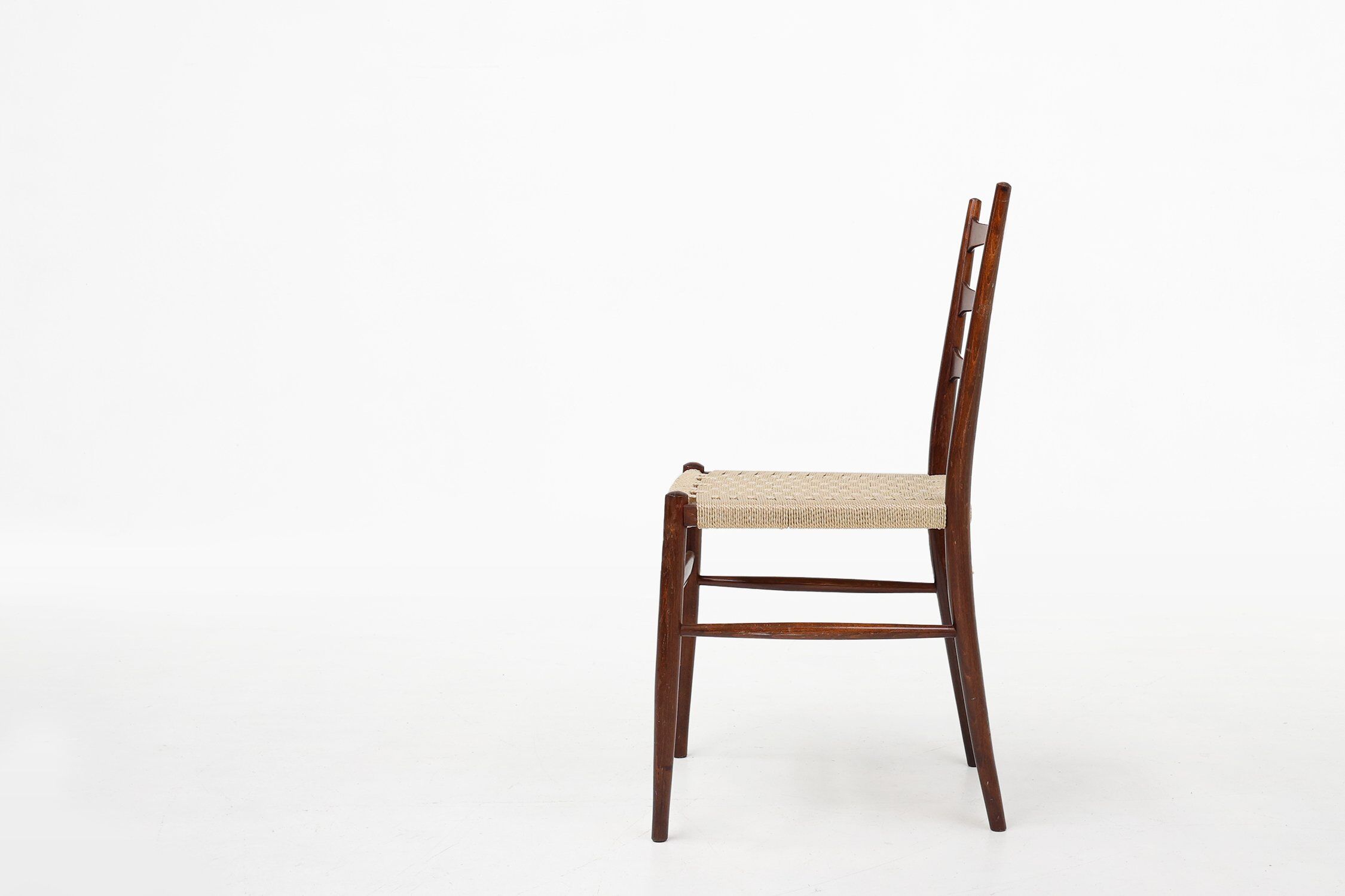 Set of Belgian Teak Dining Chairs with Braided Rope Seat, 1960s