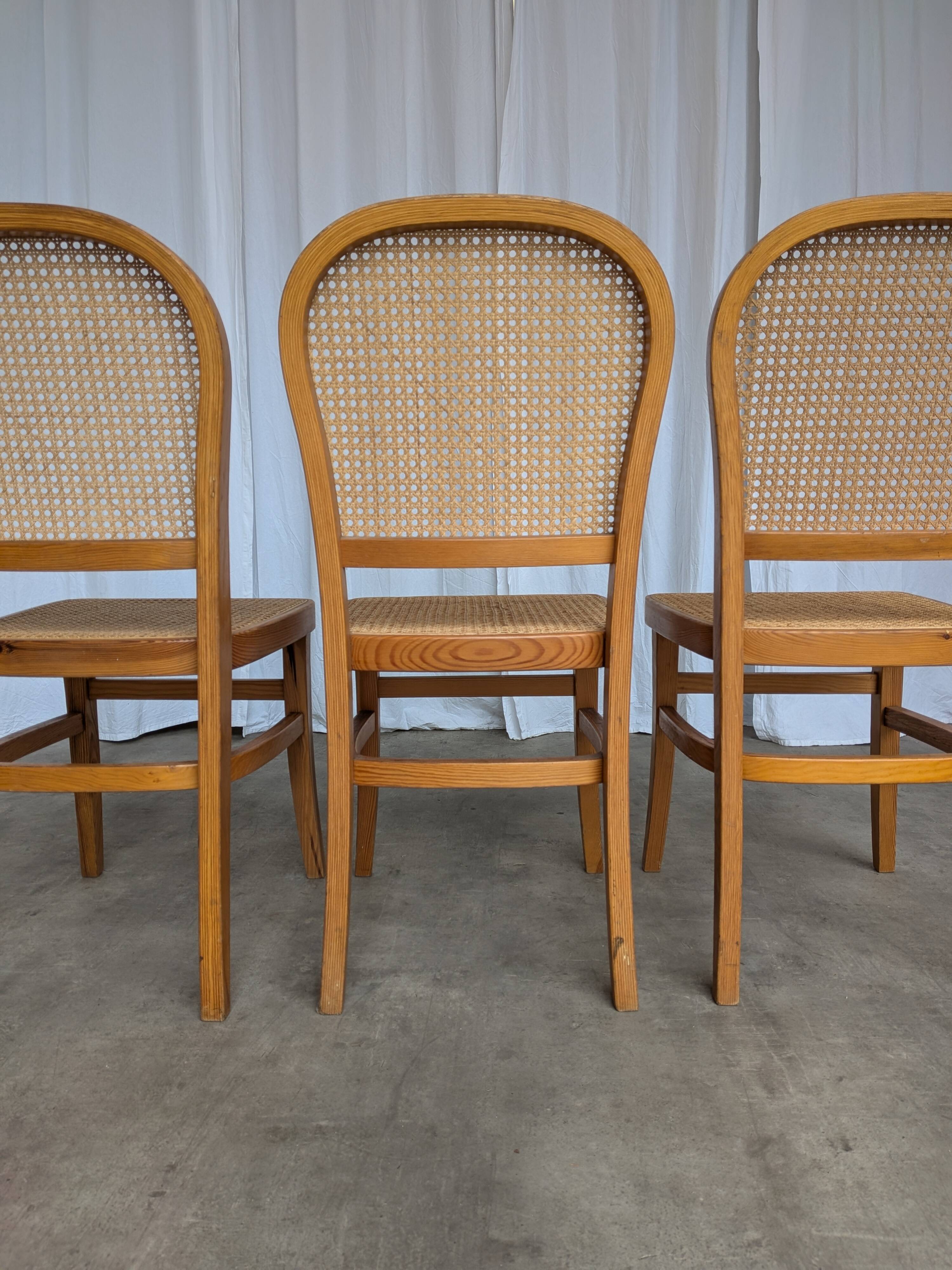 Set of 3 Vintage Wooden Dining Chairs with Cane Seat - Mid-Century Yugoslav