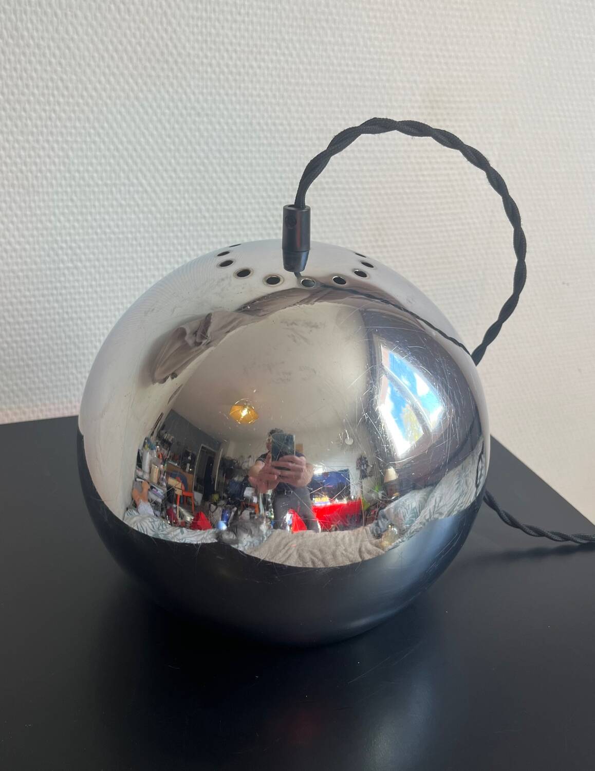 Space age metal globe pendant from the 80s