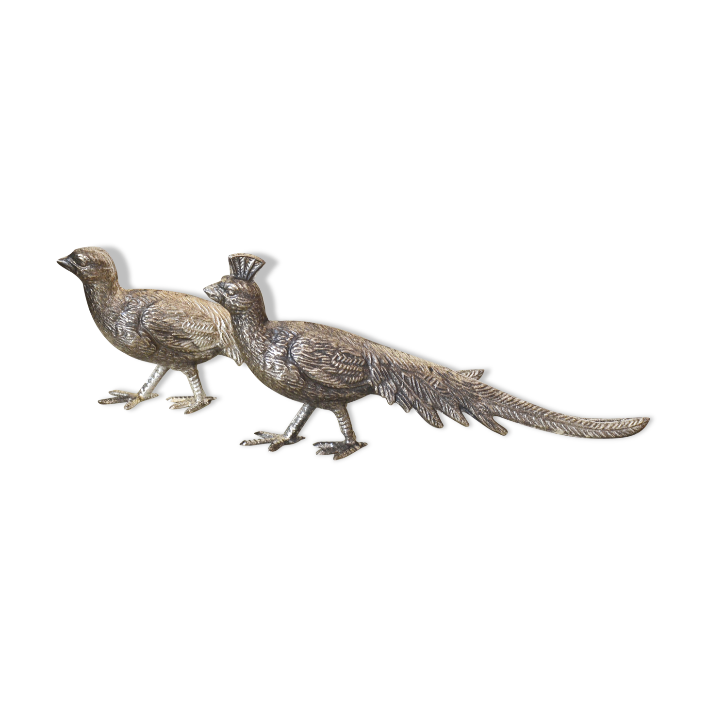 Paperweight birds pheasants vintage metal