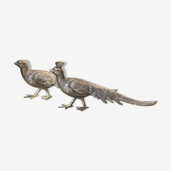 Paperweight birds pheasants vintage metal