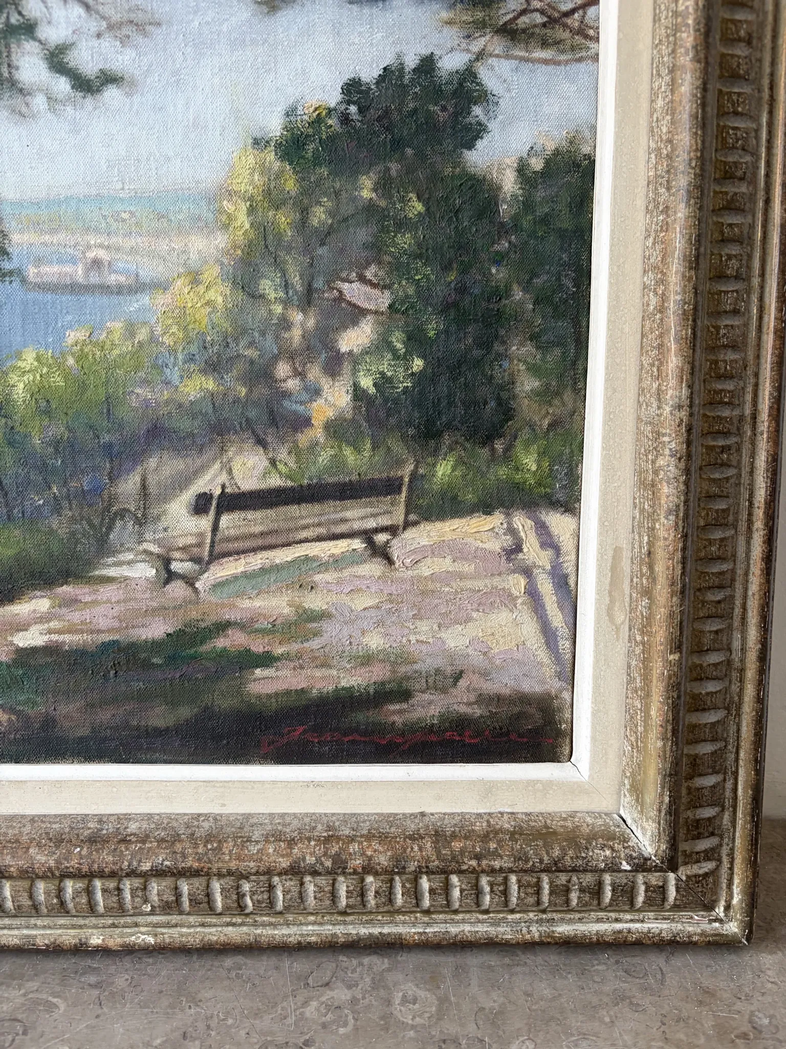 Paysage méditerranéen, vue sur mer, huile sur toile signée