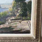 Paysage méditerranéen, vue sur mer, huile sur toile signée