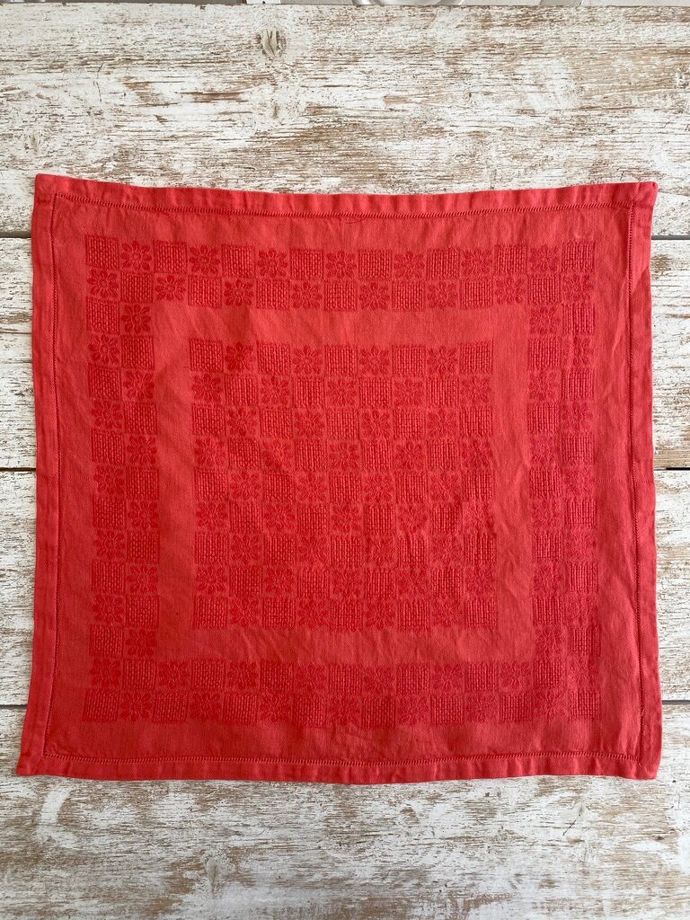 Set of 12 damask towels dyed in coral red - cotton - 50x50 cm