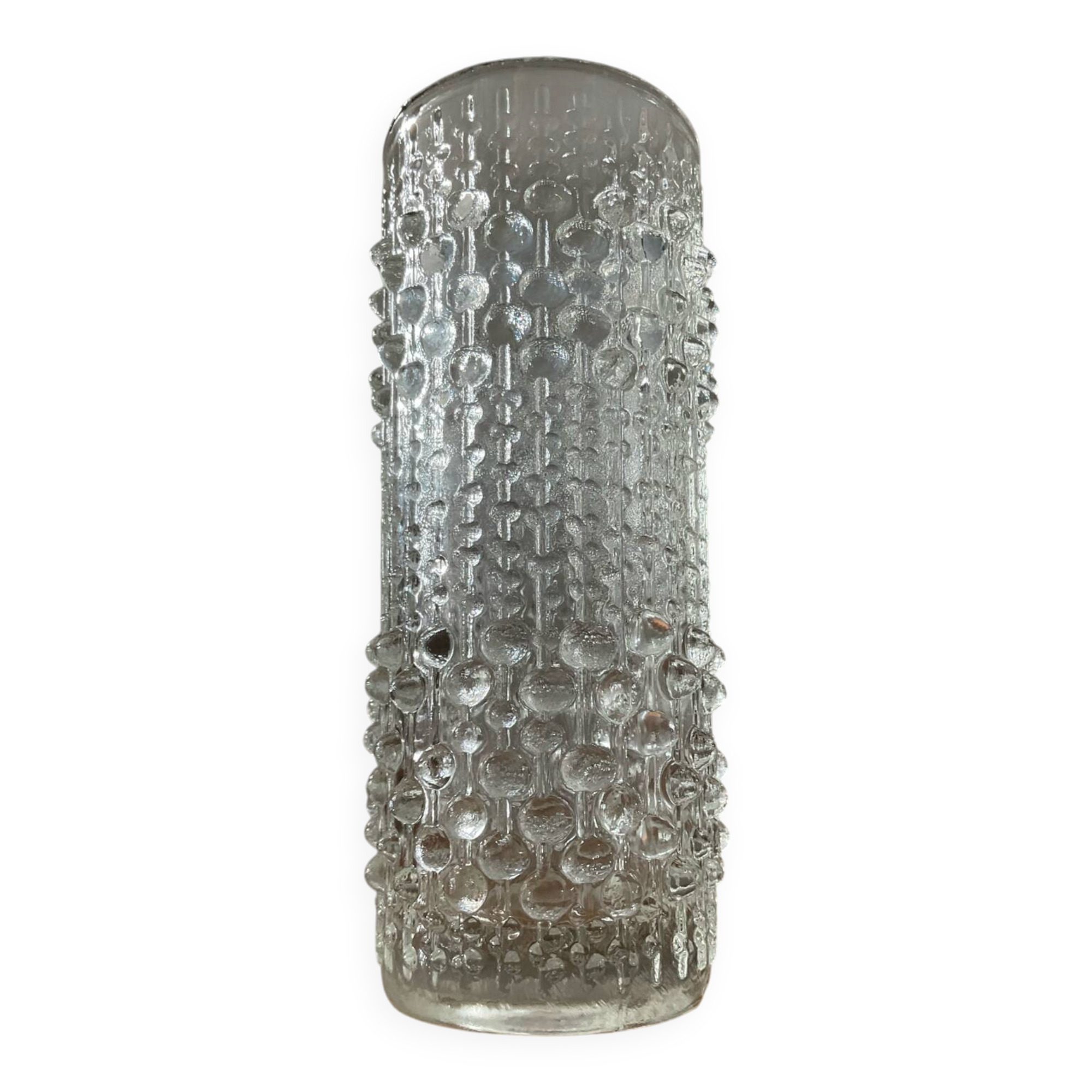 Vintage cylindrical vase with raised dots in molded glass