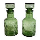 Pair of green decanters