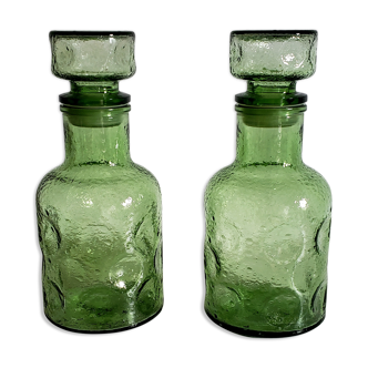 Pair of green decanters