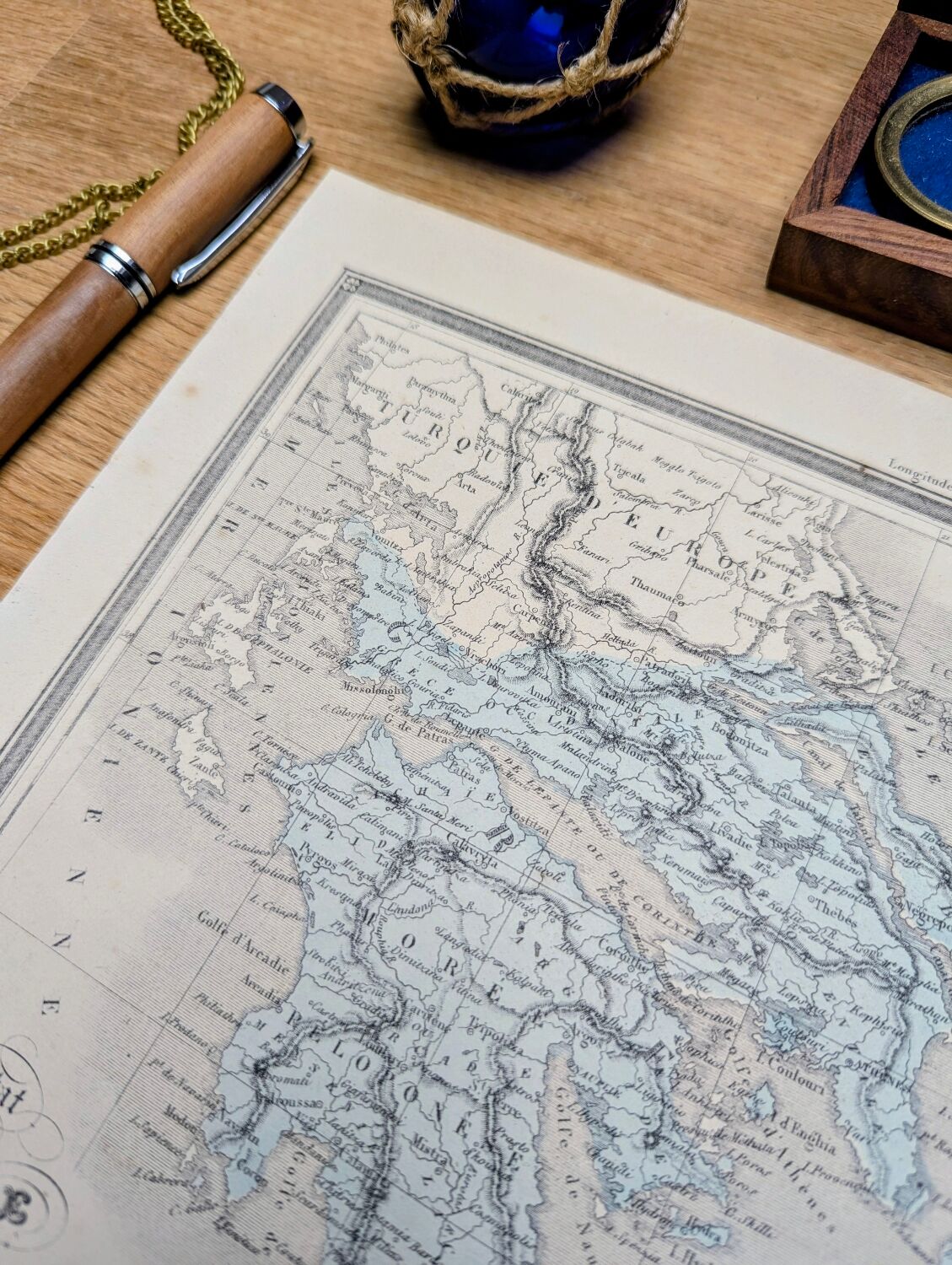 La Grèce, carte ancienne, imprimée en 1852. Authentique.