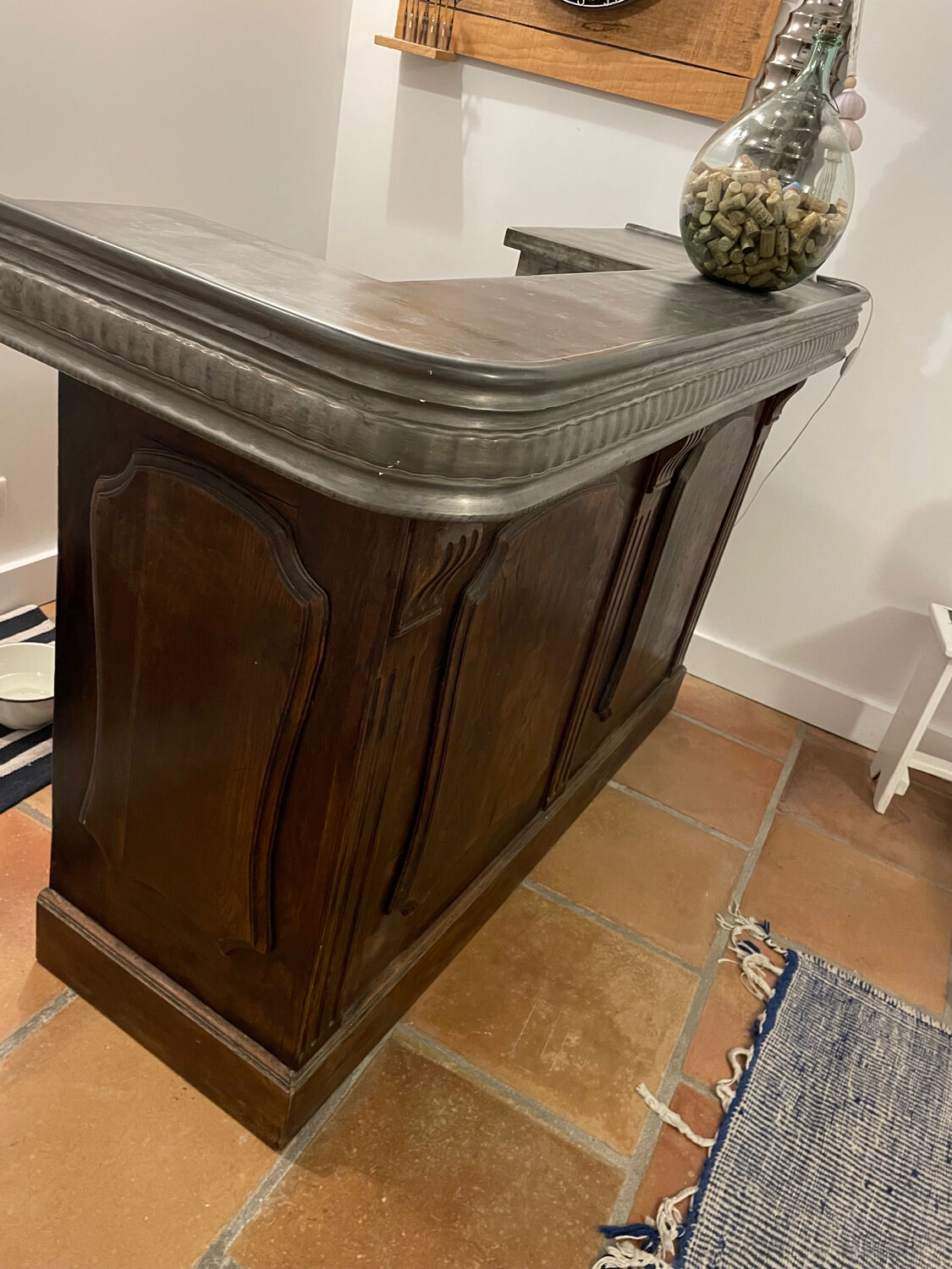 Tin bar counter from around 1920, approximately 1.70m.