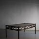 Table basse en rotin foncé et verre | Années 1980