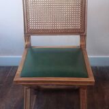 Set of 6 vintage French chairs in solid wood, canework and sky green