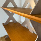 Designer shelf in solid oak and signed aluminium.